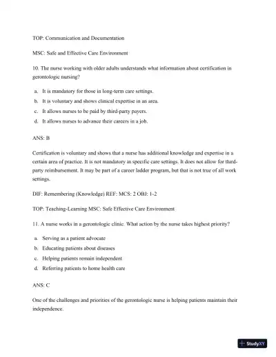 Test Bank for Nursing for Wellness in Older Adults, 9th Edition (Chapters 1-29) - Page 7 preview image