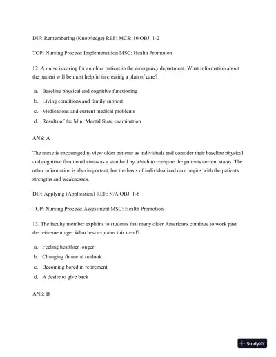 Test Bank for Nursing for Wellness in Older Adults, 9th Edition (Chapters 1-29) - Page 8 preview image