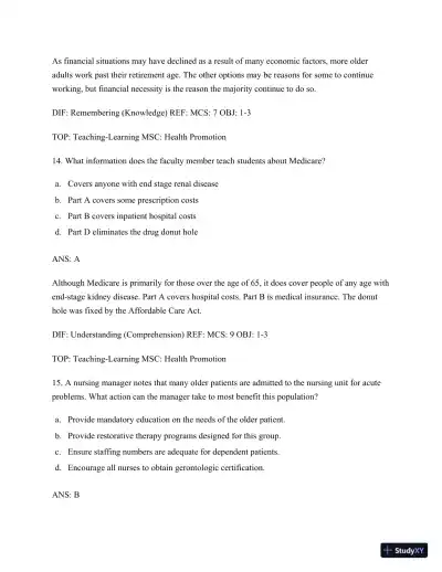 Test Bank for Nursing for Wellness in Older Adults, 9th Edition (Chapters 1-29) - Page 9 preview image