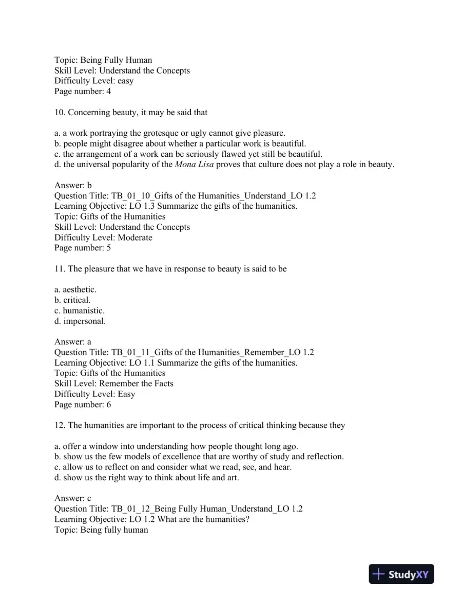 The Art of Being Human 11th Edition Test Bank, page 6