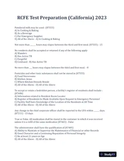 2023 RCFE Gerontology Practice Exam With Answers (102 Solved Questions) - Page 1 preview image