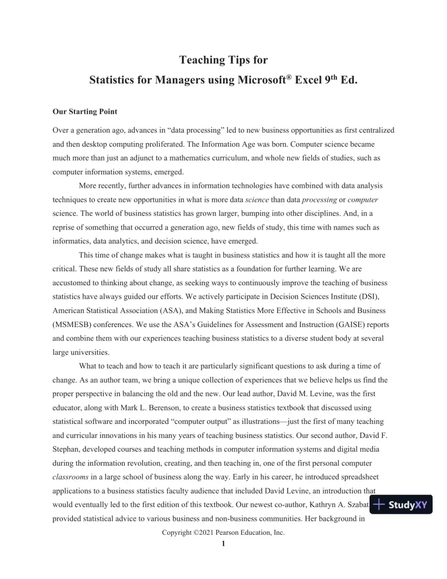 Solution Manual for Statistics for Managers Using Microsoft Excel, 9th Edition, page 7