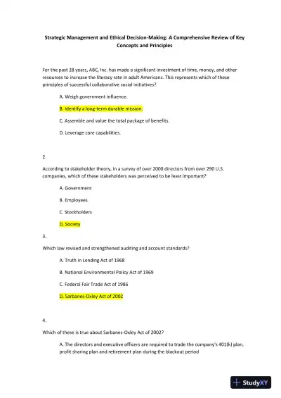 Strategic Management and Ethical Decision-Making: A Comprehensive Review of Key Concepts and Principles - Page 1 preview image