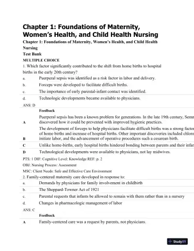 Test Bank For Maternal-Child Nursing, 4th Edition - Page 1 preview image
