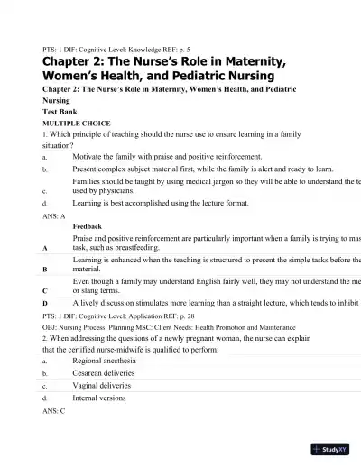 Test Bank For Maternal-Child Nursing, 4th Edition - Page 16 preview image