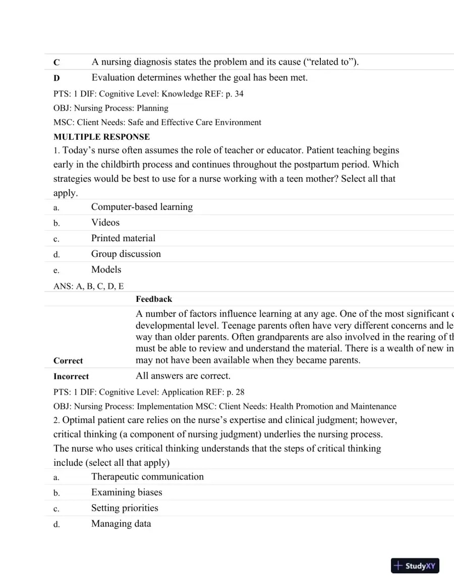 Test Bank For Maternal-Child Nursing, 4th Edition, page 23