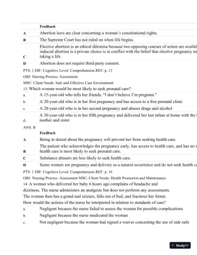 Test Bank For Maternal-Child Nursing, 4th Edition - Page 8 preview image