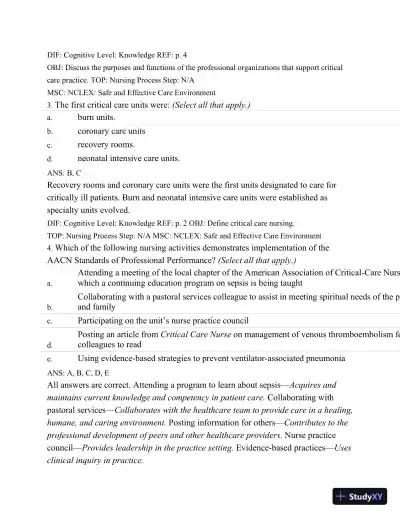 Test Bank For Introduction To Critical Care Nursing, 6th Edition - Page 12 preview image