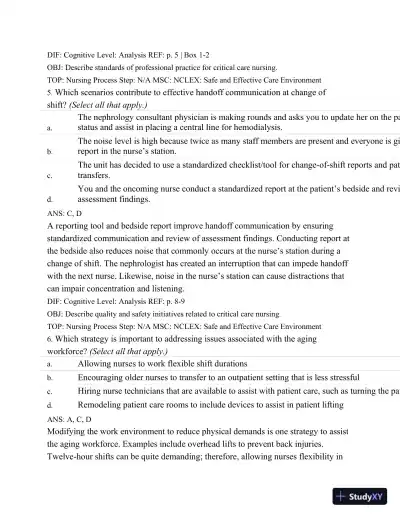 Test Bank For Introduction To Critical Care Nursing, 6th Edition - Page 13 preview image