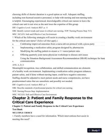 Test Bank For Introduction To Critical Care Nursing, 6th Edition - Page 14 preview image