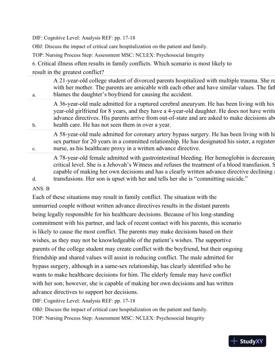 Test Bank For Introduction To Critical Care Nursing, 6th Edition, page 18