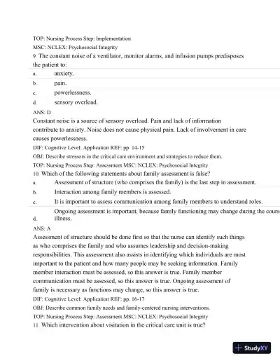 Test Bank For Introduction To Critical Care Nursing, 6th Edition - Page 20 preview image