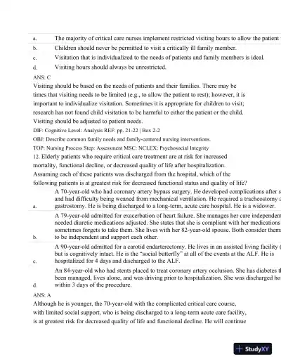 Test Bank For Introduction To Critical Care Nursing, 6th Edition - Page 21 preview image