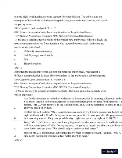 Test Bank For Introduction To Critical Care Nursing, 6th Edition - Page 22 preview image