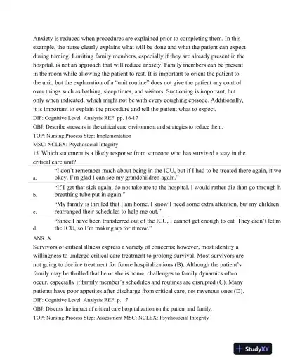 Test Bank For Introduction To Critical Care Nursing, 6th Edition - Page 23 preview image