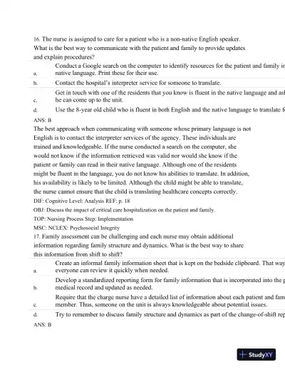 Test Bank For Introduction To Critical Care Nursing, 6th Edition - Page 24 preview image