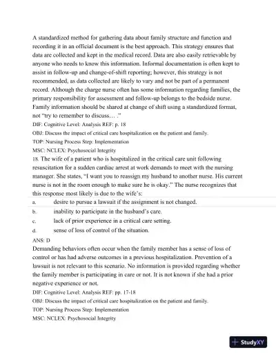 Test Bank For Introduction To Critical Care Nursing, 6th Edition - Page 25 preview image