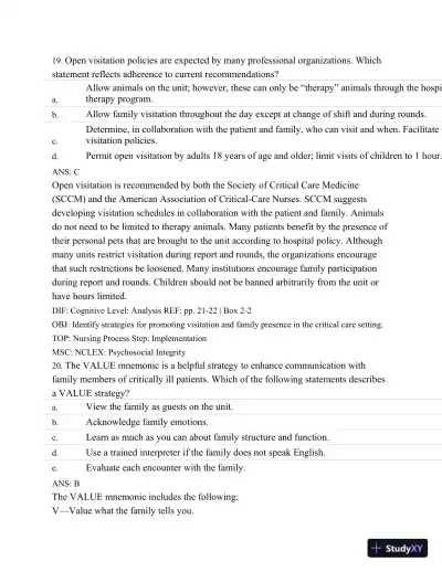 Test Bank For Introduction To Critical Care Nursing, 6th Edition - Page 26 preview image