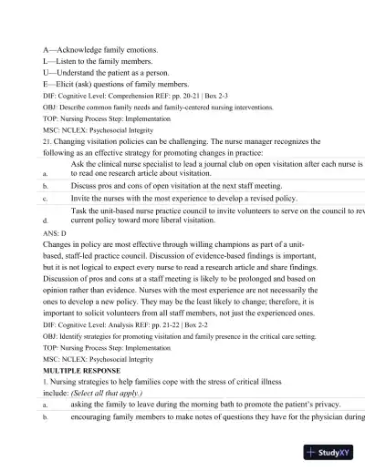 Test Bank For Introduction To Critical Care Nursing, 6th Edition - Page 27 preview image
