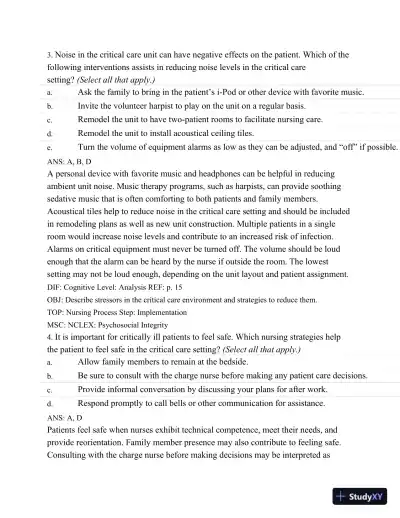 Test Bank For Introduction To Critical Care Nursing, 6th Edition - Page 29 preview image