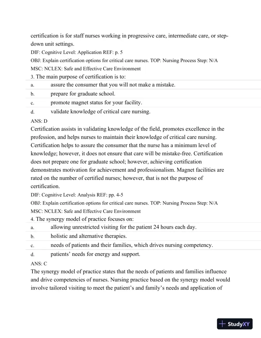 Test Bank For Introduction To Critical Care Nursing, 6th Edition, page 3