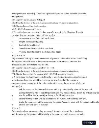 Test Bank For Introduction To Critical Care Nursing, 6th Edition - Page 30 preview image