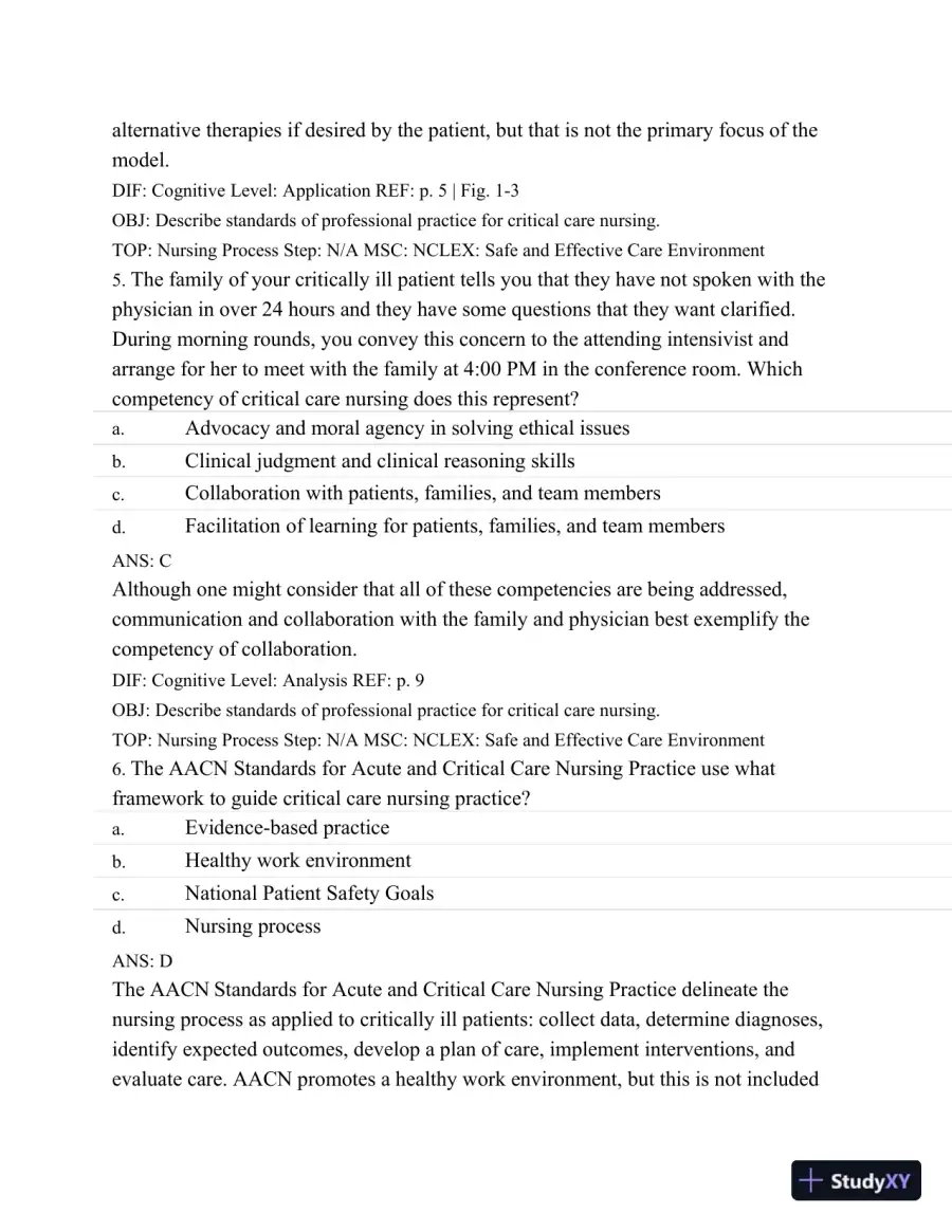 Test Bank For Introduction To Critical Care Nursing, 6th Edition, page 4