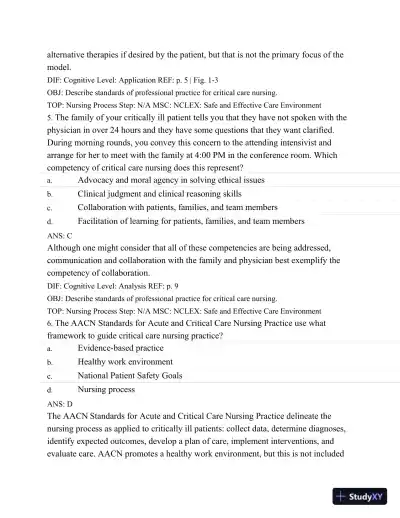 Test Bank For Introduction To Critical Care Nursing, 6th Edition - Page 4 preview image