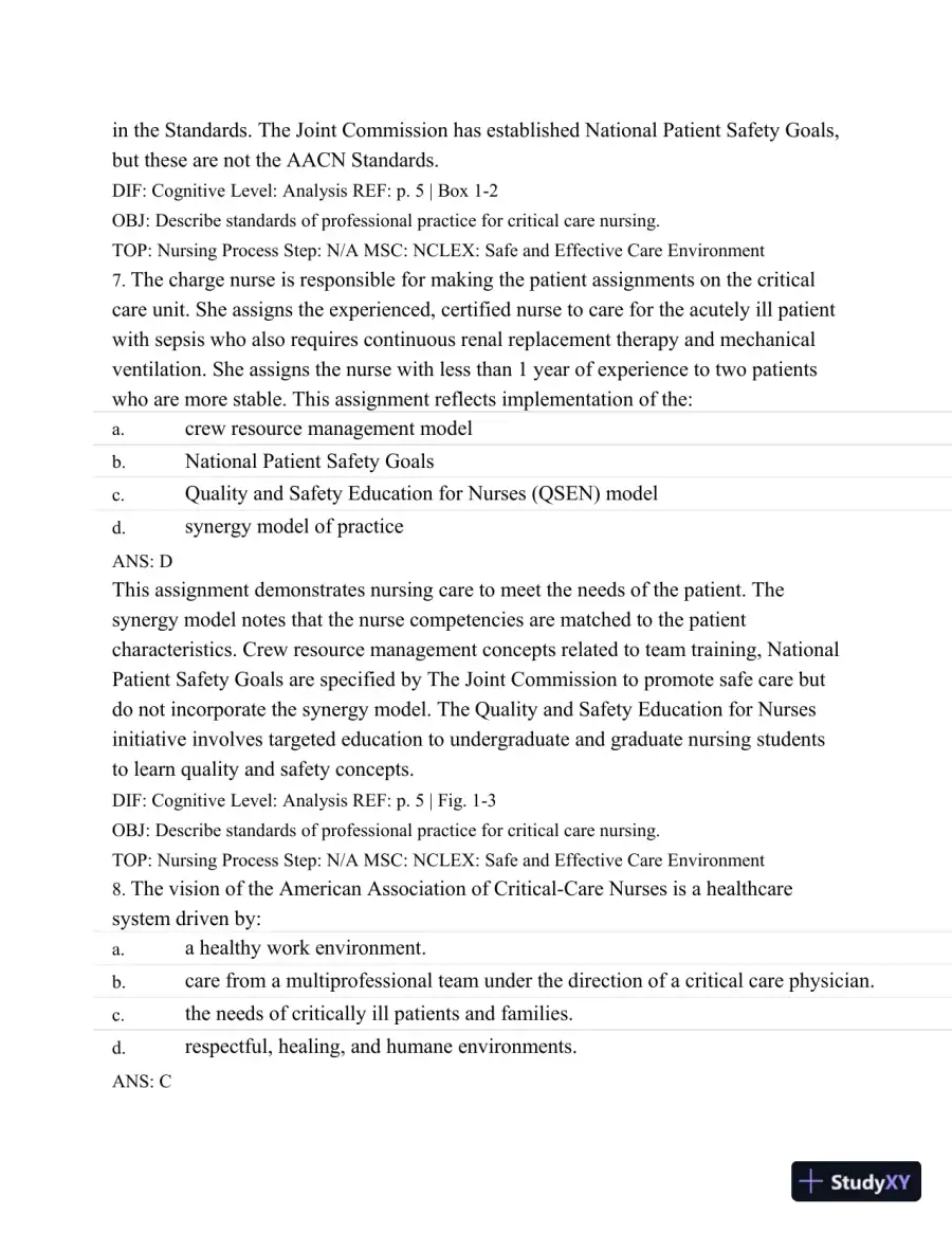 Test Bank For Introduction To Critical Care Nursing, 6th Edition, page 5