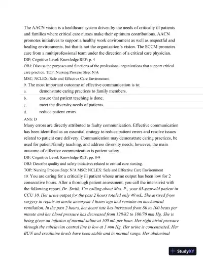 Test Bank For Introduction To Critical Care Nursing, 6th Edition - Page 6 preview image