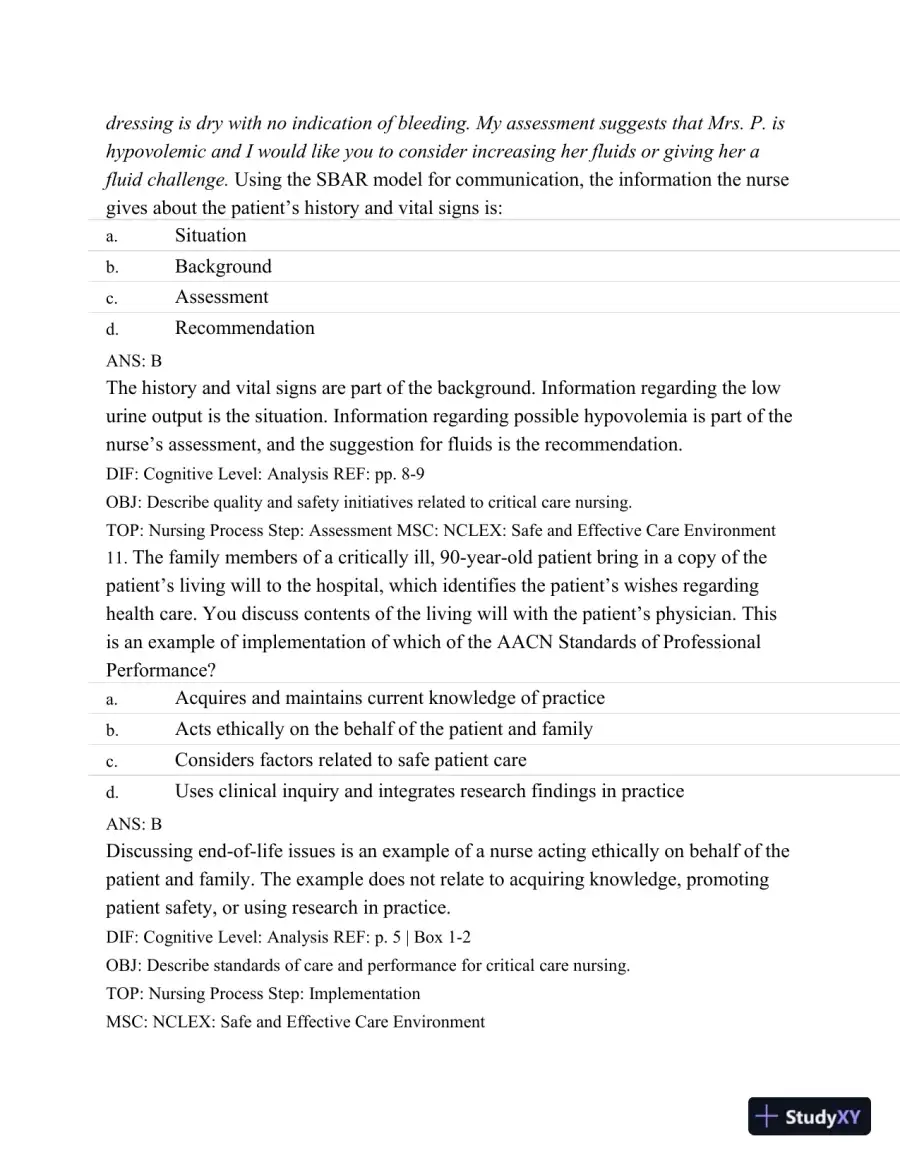 Test Bank For Introduction To Critical Care Nursing, 6th Edition, page 7