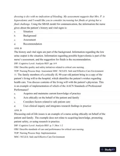 Test Bank For Introduction To Critical Care Nursing, 6th Edition - Page 7 preview image