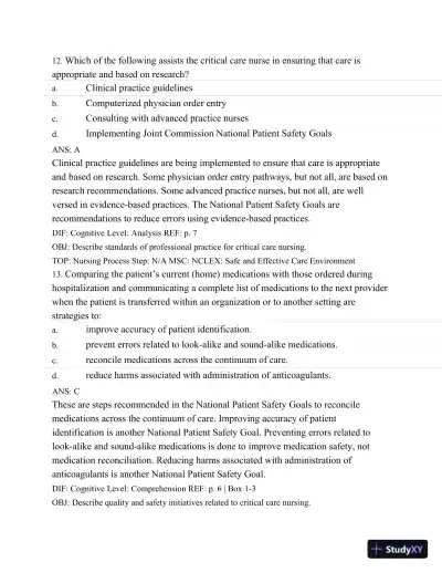 Test Bank For Introduction To Critical Care Nursing, 6th Edition - Page 8 preview image