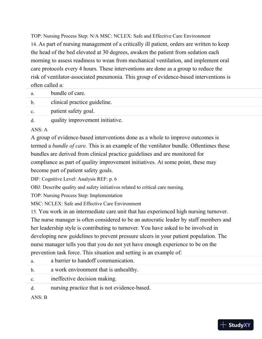 Test Bank For Introduction To Critical Care Nursing, 6th Edition, page 9