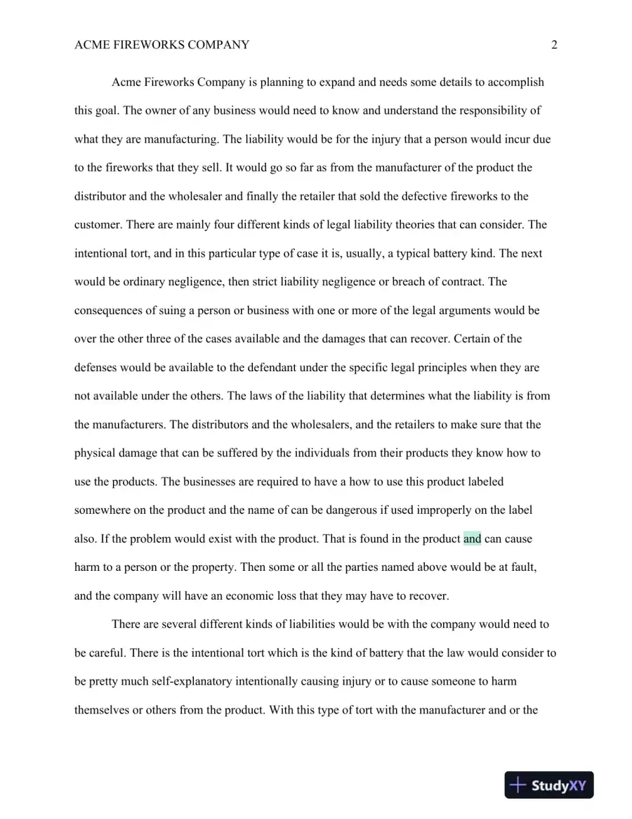 BUS 311 Business Law I: The starting of Acme Fireworks Company, page 3