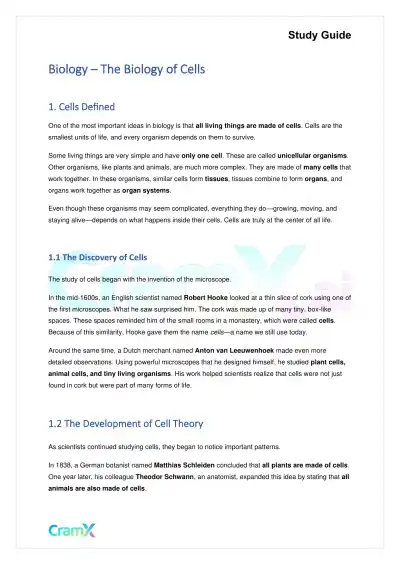 Biology - The Biology of Cells - Page 1 preview image