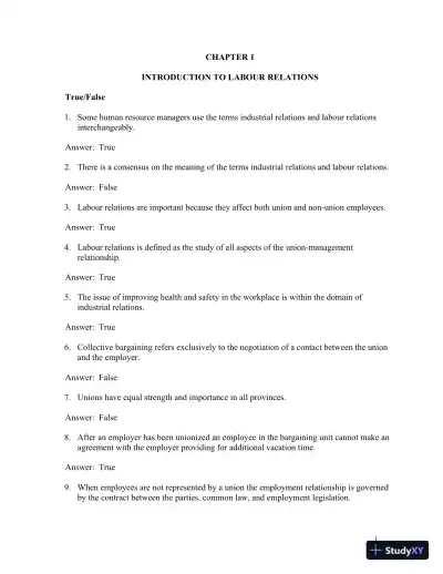 Labour Relations 4th Edition Test Bank - Page 1 preview image