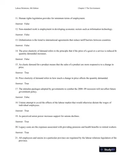 Labour Relations 4th Edition Test Bank - Page 10 preview image
