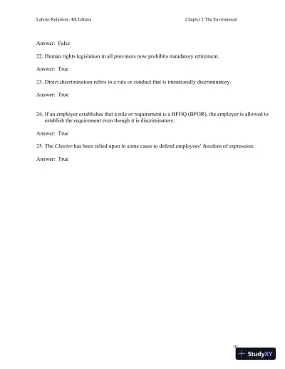 Labour Relations 4th Edition Test Bank - Page 11 preview image