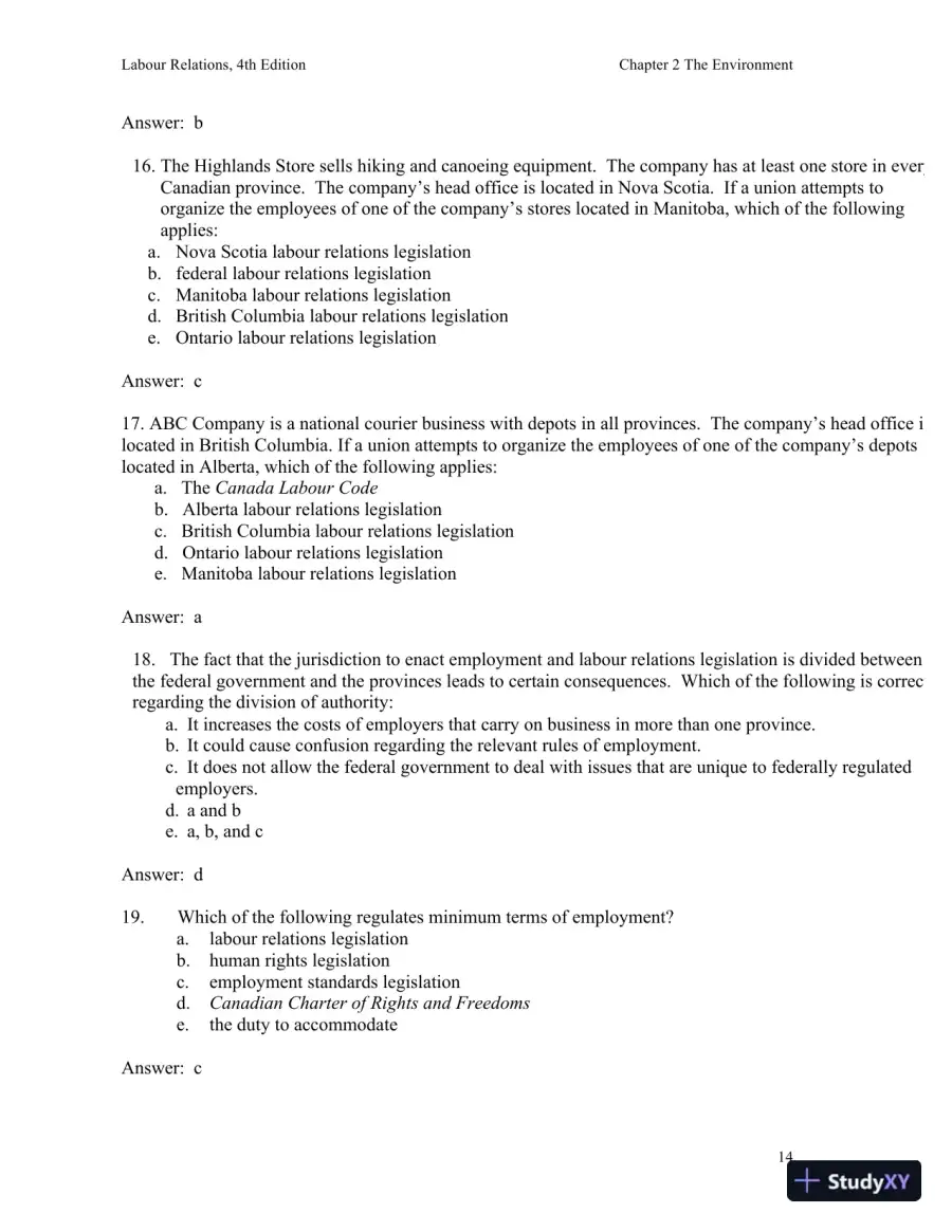 Labour Relations 4th Edition Test Bank, page 15