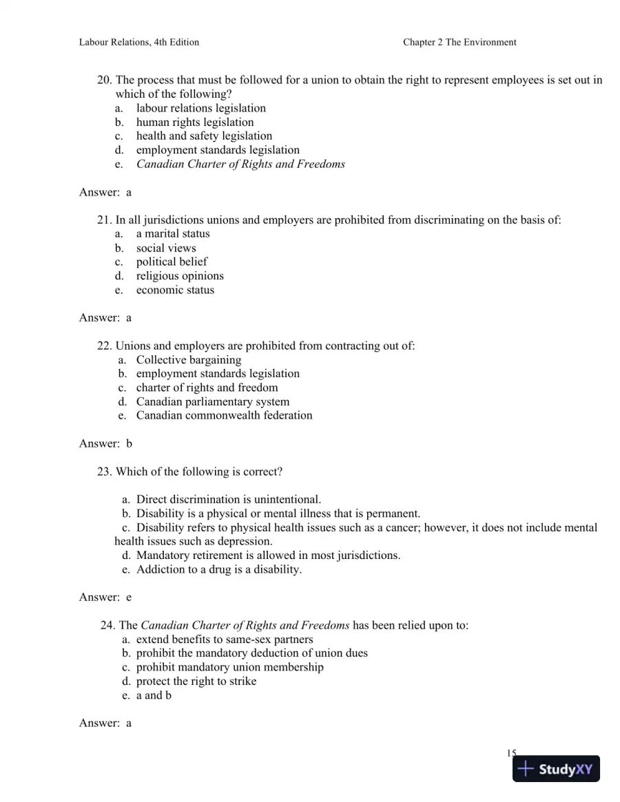 Labour Relations 4th Edition Test Bank, page 16