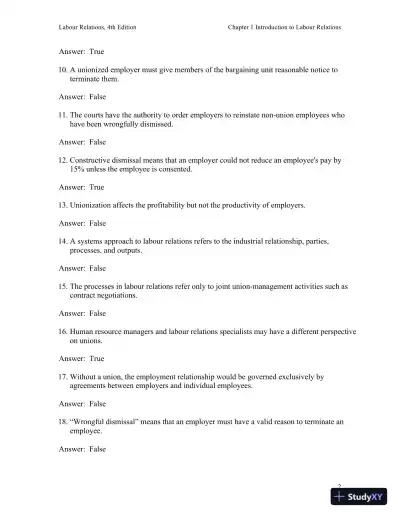 Labour Relations 4th Edition Test Bank - Page 3 preview image
