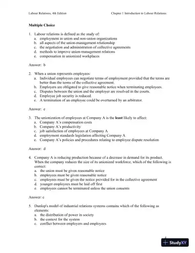 Labour Relations 4th Edition Test Bank - Page 5 preview image