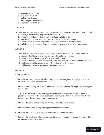 Labour Relations 4th Edition Test Bank - Page 8 preview image