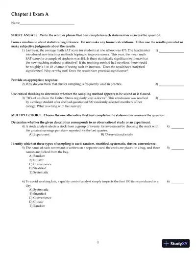 Test Bank For Elementary Statistics, 12th Edition - Page 1 preview image