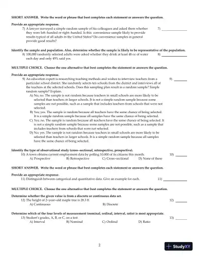 Test Bank For Elementary Statistics, 12th Edition - Page 3 preview image