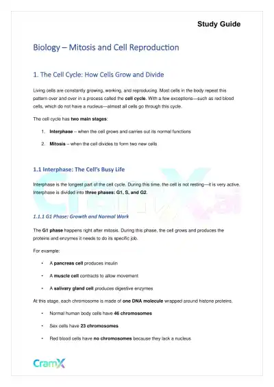 Biology - Mitosis and Cell Reproduction - Page 1 preview image