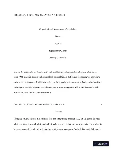 Organizational Assessment of Apple Inc. - Page 1 preview image
