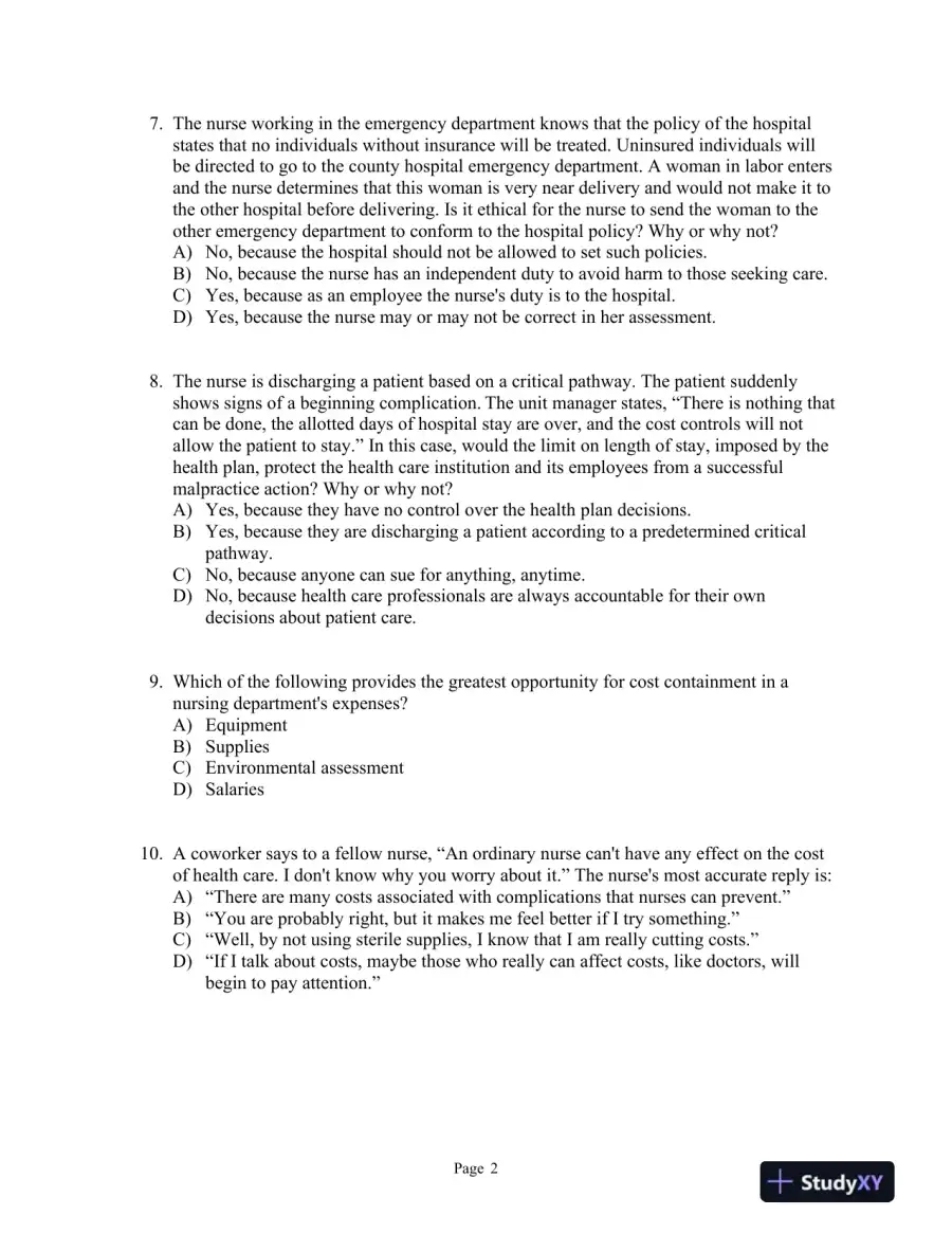 Managing and Coordinating Nursing Care Fifth Edition Test Bank, page 13