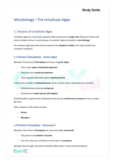 Microbiology - The Unicellular Algae - Page 1 preview image